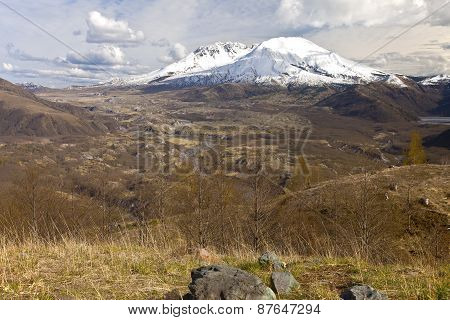 Mt. St. Helen's Panoramic View With Dramatic Skies.