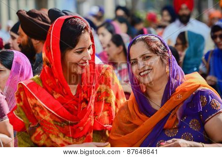 Devotee Sikhs Women Smiling And  Marching