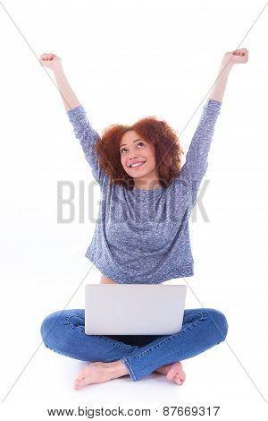 Black African American Student Girl Using A Laptop