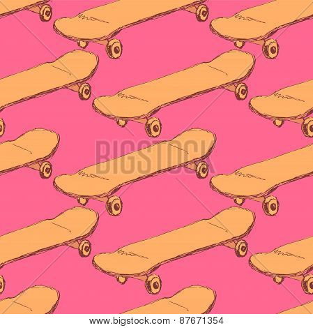 Sketch Skateboard In Vintage Style