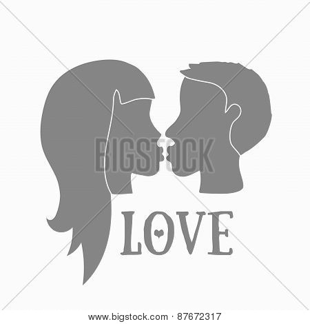 Silhouette of couple in love kissing. Boy and girl in love.
