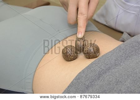 Masseuse treatment back pain pressing elbow into back muscle,Thai massage