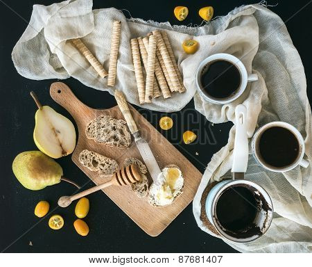 Breakfast / Coffee Break Set: A Pot (cezve) Of Coffee, Two Cups