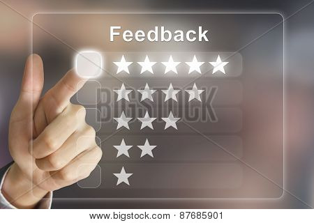 Business Hand Pushing Feedback On Virtual Screen