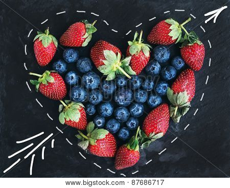 Saint Valentine's Day Greeting Berry Set. Fresh Garden Straberries