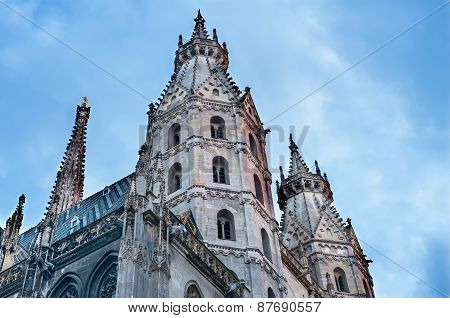The Facade Of The St. Stephen's Cathedral In Vienna At The Sunset