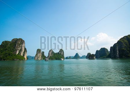 Beautiful seascape with boats in Halong bay