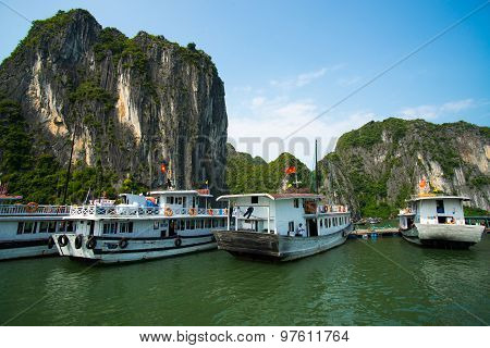 Beautiful seascape with boats in Halong bay