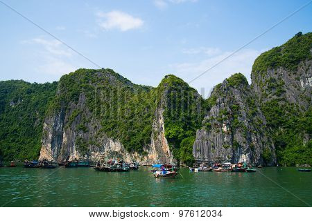 Beautiful seascape with boats in Halong bay