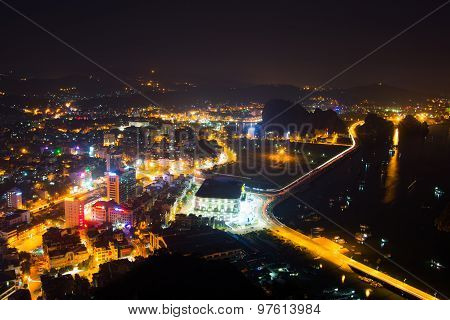 QUANGNINH, VIETNAM, July 12, 2015. Halong city at night. Halongbay is World Natural Heritage of Quang Ninh Vietnam.