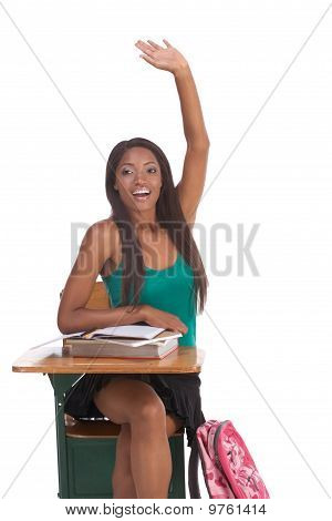 African American Schoolgirl Raised Hand In Class