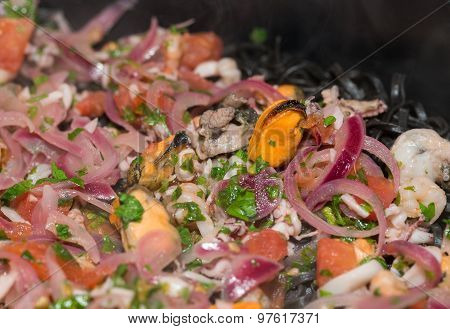 The healthy diet. Fresh seafood and vegetables