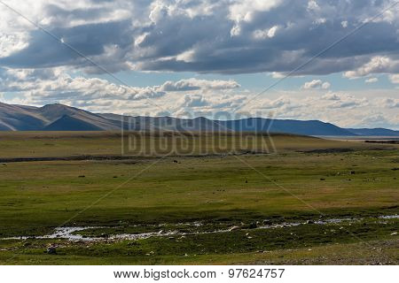 Mountains Steppe Sky Clouds