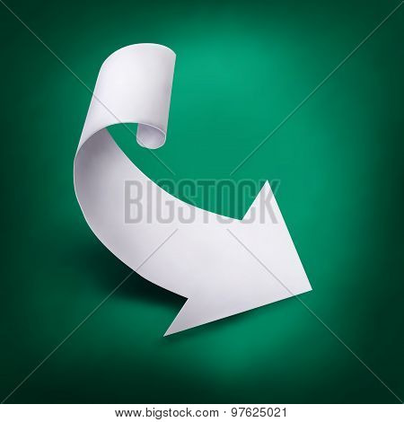 White Paper Arrow On Green Background