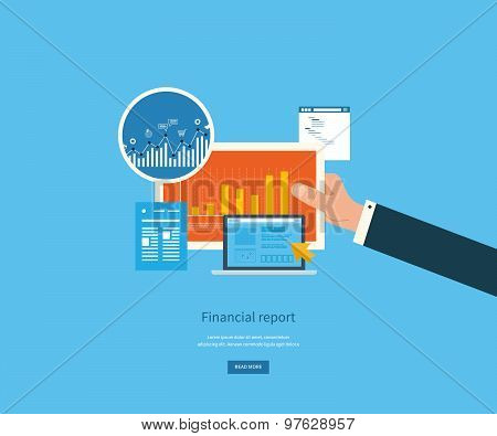 Flat design illustration concepts for business analysis, financial report, consulting, team work, pr