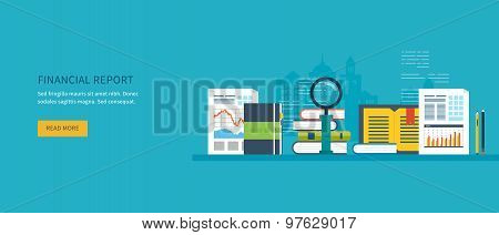 Flat design modern vector illustration concept of analyzing project on business meeting, financial r