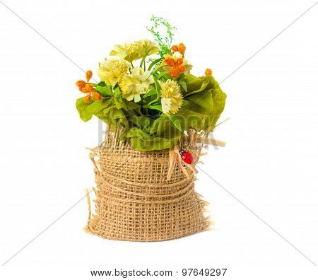 Artificial Flowers Made Of Paper In A Rustic Style. Isolated On White Background