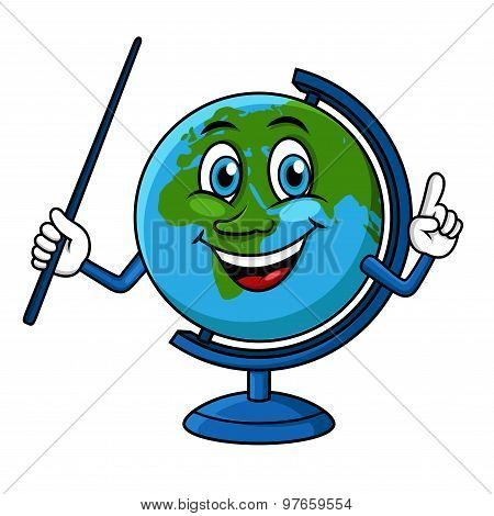Cartoon globe character with pointer