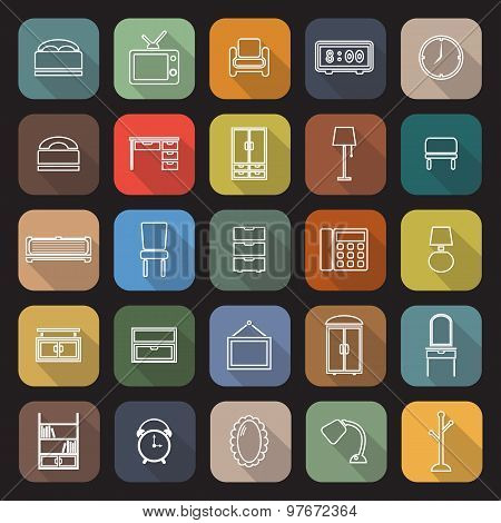 Bedroom Line Flat Icons With Long Shadow
