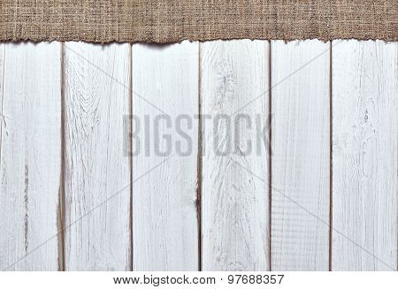 Burlap Texture On Wooden Table Background