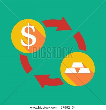 Exchange Sign With A Dollar Sign And Gold Bars