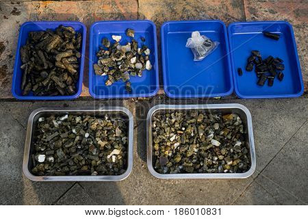 Various kind and colourful of gemstones and agate sold in traditional market in Bogor Indonesia java