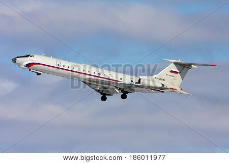 CHKALOVSKY, MOSCOW REGION, RUSSIA - MARCH 2, 2011: Tupolev Tu-134A-3 RA-65689 of Russian Air Force at Chkalovsky.