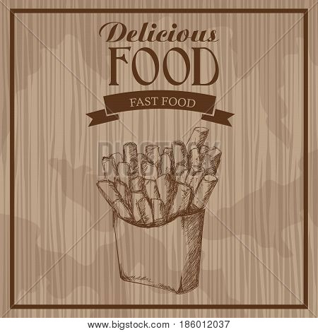delicious food. french fries fast food. hand drawn poster vintage vector illustration.