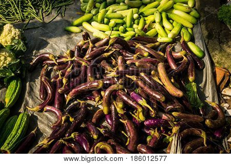 kinds of vegetbles in green grocer at tarditional market photo taken in Bogor Indonesia java