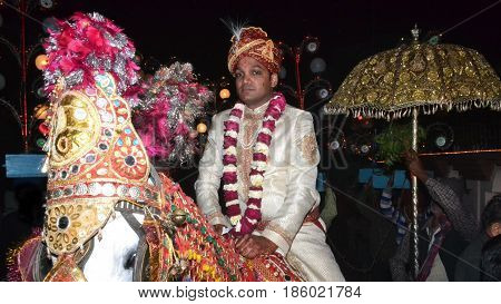 bridegroom on Mare wear Sherwani In Traditional Indian Wedding