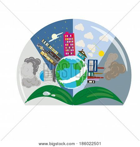 earth in a glass bowl standing on the green leaves