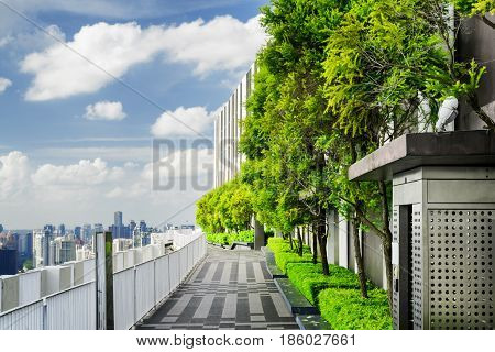 Rooftop Garden In Singapore. Outside Terrace With Amazing Park