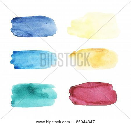 Watercolor brushstrokes set. Hand drawn vector collection with colorful stains, spots, smears, horizontal shape