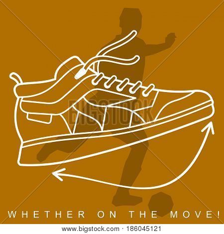 Vector illustration of silhouette of football player and sneakers. Sports shoes and player in european football, soccer. Advertisements, brochures. Isolated on a white background