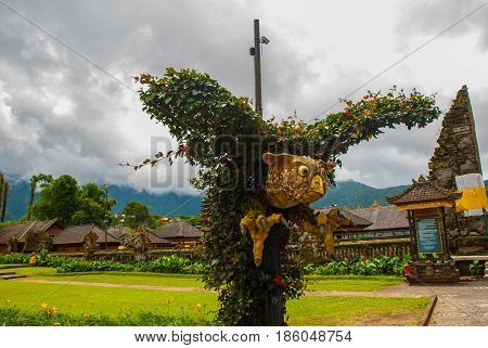 Sculpture Of A Bird. The Bird's Wings Made From The Leaves Of Trees. Bali, Indonesia.