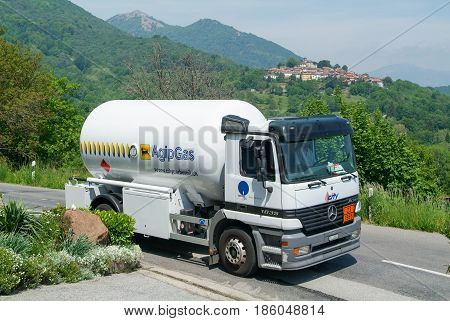 Gas Truck On The Road At Malcantone Valley