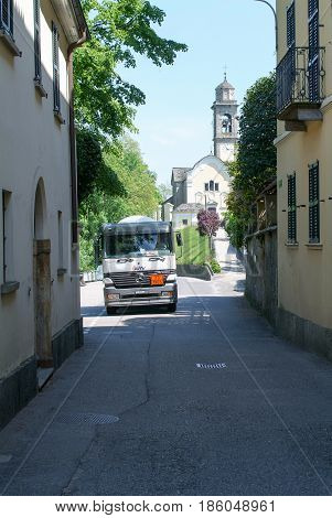 Gas Truck On Narrow Streets At Astano On Switzerland