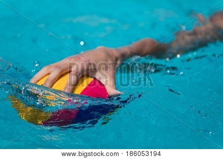 Close-up On A Hand Holding The Water Polo Ball During The Greek League Water Polo Game Paok Vs Glifa
