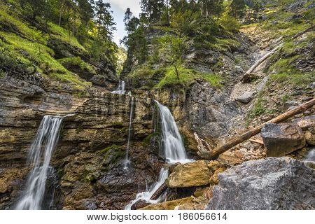 Kuhflucht waterfalls in autumn. Traveling in Bavaria, Germany