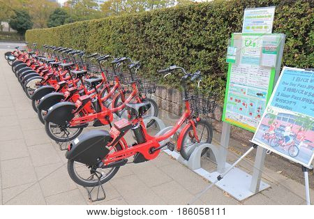 HIROSHIMA JAPAN - MARCH 20, 2017: Rental Bicycle station in Hiroshima city.