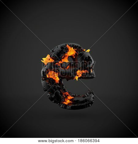 Volcanic Alphabet Letter E Lowercase Isolated On Black Background.