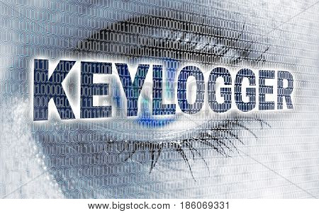 Keylogger eye with matrix looks at viewer concept.