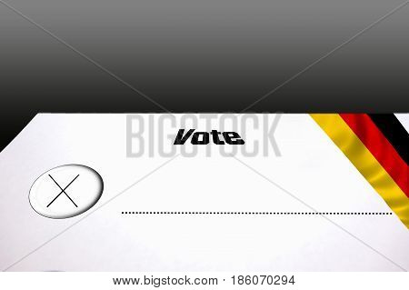 Ballot papers Choice sheet for government elections or Bundestag elections. Choice stamp with round button. Right side the German flag.
