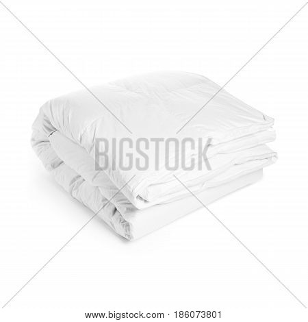White Soft Blanket Isolated On White Background. Bed Linen. Cooking Pan