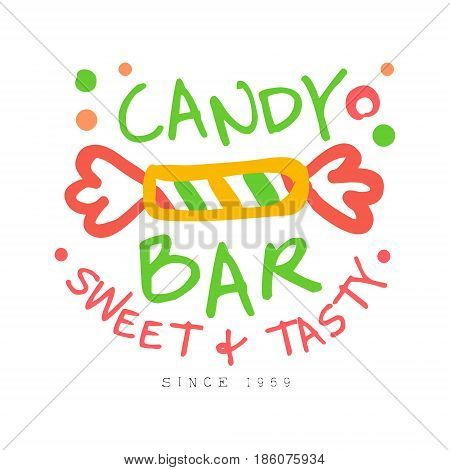 Candy bar sweet and tasty logo. Colorful hand drawn label for confectionery, bakery, candy bar, sweet store