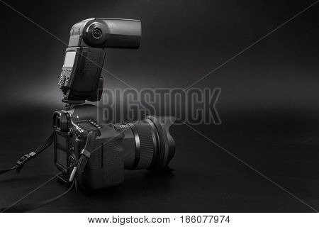 GOMEL BELARUS - May 12 2017: Canon 6d camera with lens on a black background. Canon is the world's largest SLR camera manufacturer