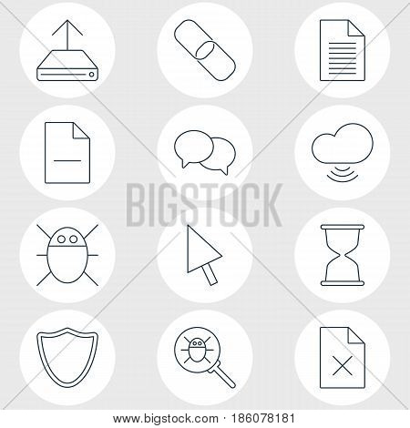 Vector Illustration Of 12 Internet Icons. Editable Pack Of Safeguard, Note, Chain And Other Elements.