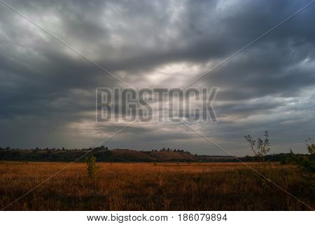 Cloudy valley landscape. Wildlife nature Photography. Russia.