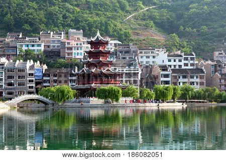 Zhenyuan Ancient Town On Wuyang River In Guizhou Province, China