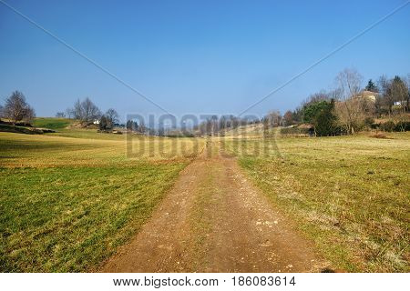Landscape near Montevecchia (Brianza Lecco Lombardy Italy) at winter (february): country road